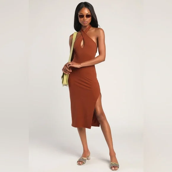 halter neck bridesmaid dress green Berylove Women Lemon Green Halter Wedding Guest Dress Sheath Open Back Plus Size Maxi Bridesmaid Dress, Agave / US16 main image 0